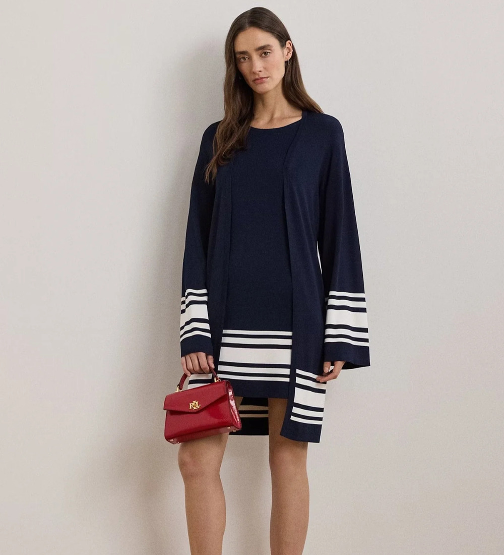 Lauren Ralph Lauren Women Two Tone Cardigan Navy Size Petite PS